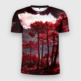 Мужская футболка 3D Slim с принтом Абстрактные красные деревья и облака , 100% полиэстер с улучшенными характеристиками | приталенный силуэт, круглая горловина, широкие плечи, сужается к линии бедра | abstraction | art | artwork | colorful | colors | dark | darkness | graphics | nature | patterns | sky | surrealism | sweethuman | sweethumen | trees | абстракция | арт | графика | деревья | искусство | небо | природа | разноцветный | сюрреализм | темнота