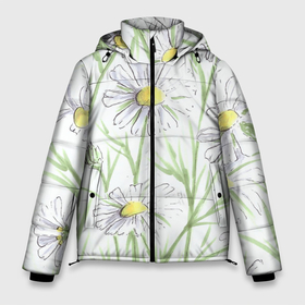 Мужская зимняя куртка 3D с принтом Скетч Ромашки в Тюмени, верх — 100% полиэстер; подкладка — 100% полиэстер; утеплитель — 100% полиэстер | длина ниже бедра, свободный силуэт Оверсайз. Есть воротник-стойка, отстегивающийся капюшон и ветрозащитная планка. 

Боковые карманы с листочкой на кнопках и внутренний карман на молнии. | art | camomille | field | flowers | hand drawn | meadow | sketch | summer | живопись | лето | луг | нарисовано вручную | поле | полевые цветы | поляна | полянка | рисунок | ромашки | скетч | цветы