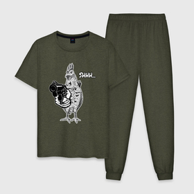 Мужская пижама хлопок с принтом Chiсken Gan в Белгороде, 100% хлопок | брюки и футболка прямого кроя, без карманов, на брюках мягкая резинка на поясе и по низу штанин
 | бандит | гангстер | курица | мем | прикол | револьвер | ствол