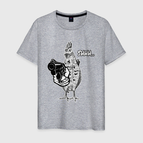 Мужская футболка хлопок с принтом Chiсken Gan в Курске, 100% хлопок | прямой крой, круглый вырез горловины, длина до линии бедер, слегка спущенное плечо. | бандит | гангстер | курица | мем | прикол | револьвер | ствол