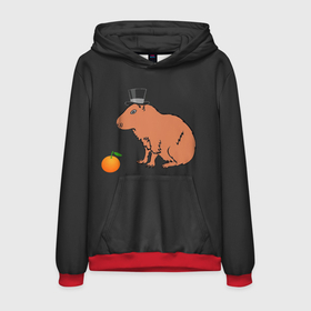 Мужская толстовка 3D с принтом Капибара в цилиндре в Тюмени, 100% полиэстер | двухслойный капюшон со шнурком для регулировки, мягкие манжеты на рукавах и по низу толстовки, спереди карман-кенгуру с мягким внутренним слоем. | Тематика изображения на принте: capybara | апельсин около капибары | капибара в шляпе | капибара мем | капибара с апельсином | морская свинка | покерфейс капибара | цилиндр