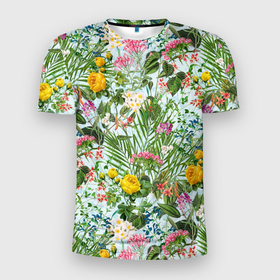 Мужская футболка 3D Slim с принтом Цветы Золотое Лето в Белгороде, 100% полиэстер с улучшенными характеристиками | приталенный силуэт, круглая горловина, широкие плечи, сужается к линии бедра | flowers | summer | букет | лето | природа | растение | сад | садоводство | флора | цветы