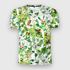 Мужская футболка 3D Slim с принтом Яркие Зелёные Цветы в Белгороде, 100% полиэстер с улучшенными характеристиками | приталенный силуэт, круглая горловина, широкие плечи, сужается к линии бедра | flowers | summer | букет | зелёный | лето | природа | растение | сад | садоводство | флора | цветы