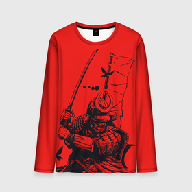 Мужской лонгслив 3D с принтом Самурай на красном фоне в Курске, 100% полиэстер | длинные рукава, круглый вырез горловины, полуприлегающий силуэт | samurai | буси | воин | путь | самурай | япония