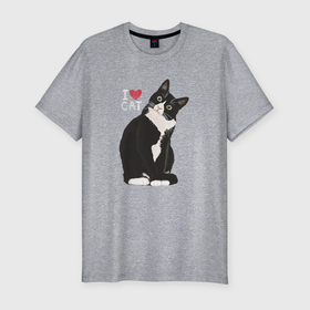 Мужская футболка хлопок Slim с принтом Я люблю котиков в Санкт-Петербурге, 92% хлопок, 8% лайкра | приталенный силуэт, круглый вырез ворота, длина до линии бедра, короткий рукав | Тематика изображения на принте: животное | кот | котик | котэ | кошка