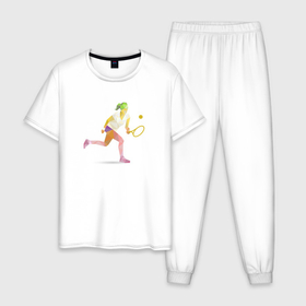 Мужская пижама хлопок с принтом Женский большой теннис в Тюмени, 100% хлопок | брюки и футболка прямого кроя, без карманов, на брюках мягкая резинка на поясе и по низу штанин
 | tennis | большой теннис | ракетка | теннис | я люблю теннис