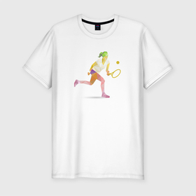 Мужская футболка хлопок Slim с принтом Женский большой теннис в Тюмени, 92% хлопок, 8% лайкра | приталенный силуэт, круглый вырез ворота, длина до линии бедра, короткий рукав | Тематика изображения на принте: tennis | большой теннис | ракетка | теннис | я люблю теннис