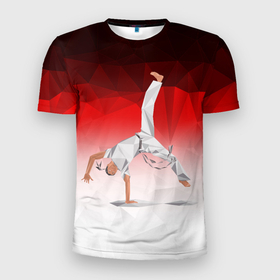 Мужская футболка 3D Slim с принтом Капоэйра на одной руке в Кировске, 100% полиэстер с улучшенными характеристиками | приталенный силуэт, круглая горловина, широкие плечи, сужается к линии бедра | capoeira | боевые исскуства | единоборства | капоэйра | спорт