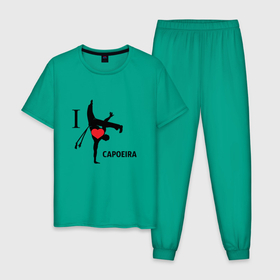Мужская пижама хлопок с принтом I LOVE CAPOEIRA в Курске, 100% хлопок | брюки и футболка прямого кроя, без карманов, на брюках мягкая резинка на поясе и по низу штанин
 | capoeira | i love capoeira | боевые исскуства | единоборства | капоэйра | спорт