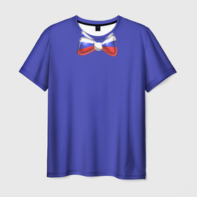 Мужская футболка 3D с принтом Галстук бабочка в триколоре российского флага в Курске, 100% полиэфир | прямой крой, круглый вырез горловины, длина до линии бедер | бабочка | галстук | патриотизм | россия | триколор | флаг