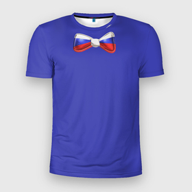 Мужская футболка 3D Slim с принтом Галстук бабочка в триколоре российского флага в Белгороде, 100% полиэстер с улучшенными характеристиками | приталенный силуэт, круглая горловина, широкие плечи, сужается к линии бедра | бабочка | галстук | патриотизм | россия | триколор | флаг