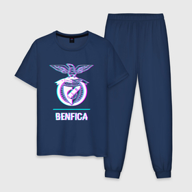 Мужская пижама хлопок с принтом Benfica FC в стиле glitch в Екатеринбурге, 100% хлопок | брюки и футболка прямого кроя, без карманов, на брюках мягкая резинка на поясе и по низу штанин
 | Тематика изображения на принте: 