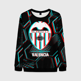 Мужской свитшот 3D с принтом Valencia FC в стиле glitch на темном фоне в Санкт-Петербурге, 100% полиэстер с мягким внутренним слоем | круглый вырез горловины, мягкая резинка на манжетах и поясе, свободная посадка по фигуре | 