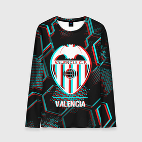 Мужской лонгслив 3D с принтом Valencia FC в стиле glitch на темном фоне в Санкт-Петербурге, 100% полиэстер | длинные рукава, круглый вырез горловины, полуприлегающий силуэт | 