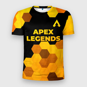Мужская футболка 3D Slim с принтом Apex Legends   gold gradient: символ сверху в Петрозаводске, 100% полиэстер с улучшенными характеристиками | приталенный силуэт, круглая горловина, широкие плечи, сужается к линии бедра | 