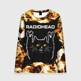 Мужской лонгслив 3D с принтом Radiohead рок кот и огонь в Тюмени, 100% полиэстер | длинные рукава, круглый вырез горловины, полуприлегающий силуэт | Тематика изображения на принте: 