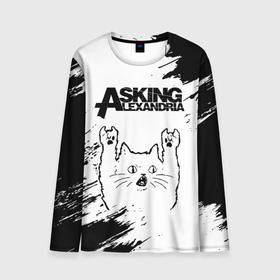 Мужской лонгслив 3D с принтом Asking Alexandria рок кот на светлом фоне в Тюмени, 100% полиэстер | длинные рукава, круглый вырез горловины, полуприлегающий силуэт | 