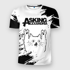 Мужская футболка 3D Slim с принтом Asking Alexandria рок кот на светлом фоне , 100% полиэстер с улучшенными характеристиками | приталенный силуэт, круглая горловина, широкие плечи, сужается к линии бедра | Тематика изображения на принте: 