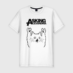 Мужская футболка хлопок Slim с принтом Asking Alexandria   rock cat , 92% хлопок, 8% лайкра | приталенный силуэт, круглый вырез ворота, длина до линии бедра, короткий рукав | Тематика изображения на принте: 