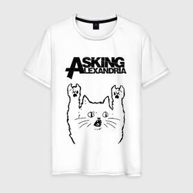 Мужская футболка хлопок с принтом Asking Alexandria   rock cat в Новосибирске, 100% хлопок | прямой крой, круглый вырез горловины, длина до линии бедер, слегка спущенное плечо. | 