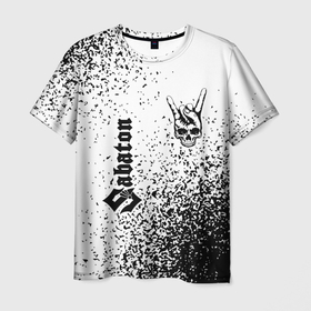 Мужская футболка 3D с принтом Sabaton и рок символ на светлом фоне в Петрозаводске, 100% полиэфир | прямой крой, круглый вырез горловины, длина до линии бедер | 
