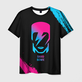 Мужская футболка 3D с принтом David Bowie   neon gradient в Тюмени, 100% полиэфир | прямой крой, круглый вырез горловины, длина до линии бедер | 