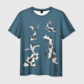 Мужская футболка 3D с принтом Рыбки Кои с двух сторон , 100% полиэфир | прямой крой, круглый вырез горловины, длина до линии бедер | carp | koi | sakura | инь и янь | карпы | кои | рыба | сакура | японский стиль