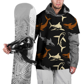 Накидка на куртку 3D с принтом Стая акул   паттерн   ночной океан в Санкт-Петербурге, 100% полиэстер |  | fin | jaw | night | ocean | pack | pattern | shark | tail | teeth | акула | зубы | ночь | океан | пасть | паттерн | плавник | стая | хвост