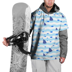 Накидка на куртку 3D с принтом Волны, рыбки и плавники акул   паттерн в Белгороде, 100% полиэстер |  | fin | fish | pattern | shark | wave | акула | волна | паттерн | плавник | рыба