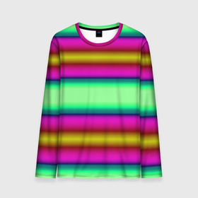 Мужской лонгслив 3D с принтом Разноцветный неоновый полосатый узор в Петрозаводске, 100% полиэстер | длинные рукава, круглый вырез горловины, полуприлегающий силуэт | зеленый | неоновый | полосатый узор | разноцветный узор | розовый