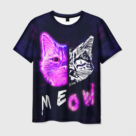 Мужская футболка 3D с принтом Stray   светящийся киберпанк кот в Новосибирске, 100% полиэфир | прямой крой, круглый вырез горловины, длина до линии бедер | meow | киберпанк | кот | котик | кошка | мяу | стрей | стрэй