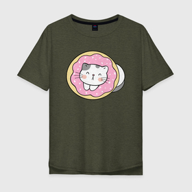 Мужская футболка хлопок Oversize с принтом Котик   кексик в Санкт-Петербурге, 100% хлопок | свободный крой, круглый ворот, “спинка” длиннее передней части | кекс | кексик | кот | котенок | котик | кошка | милый