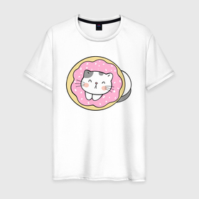 Мужская футболка хлопок с принтом Котик   кексик в Тюмени, 100% хлопок | прямой крой, круглый вырез горловины, длина до линии бедер, слегка спущенное плечо. | кекс | кексик | кот | котенок | котик | кошка | милый