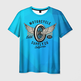 Мужская футболка 3D с принтом колесо мотоцикла с крыльями в Санкт-Петербурге, 100% полиэфир | прямой крой, круглый вырез горловины, длина до линии бедер | moto | колесо | колесо мотоцикла | колесо с крыльями | мото | мотоцикл