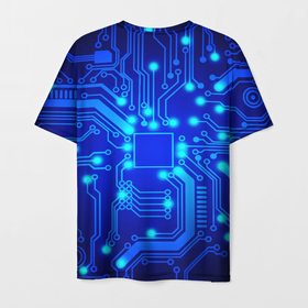 Мужская футболка 3D с принтом Цветная микросхема в Тюмени, 100% полиэфир | прямой крой, круглый вырез горловины, длина до линии бедер | Тематика изображения на принте: beautiful | blue | chip | color | luminous board | neon | wiring diagram | красивый | неон | светящаяся плата | синий | цветной | чип | электросхема