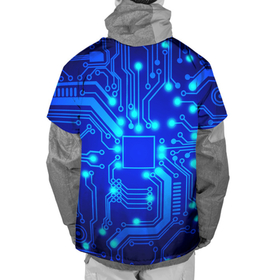 Накидка на куртку 3D с принтом Цветная микросхема в Белгороде, 100% полиэстер |  | beautiful | blue | chip | color | luminous board | neon | wiring diagram | красивый | неон | светящаяся плата | синий | цветной | чип | электросхема