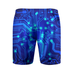 Мужские шорты спортивные с принтом Цветная микросхема в Белгороде,  |  | beautiful | blue | chip | color | luminous board | neon | wiring diagram | красивый | неон | светящаяся плата | синий | цветной | чип | электросхема
