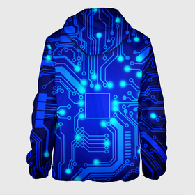 Мужская куртка 3D с принтом Цветная микросхема в Белгороде, ткань верха — 100% полиэстер, подклад — флис | прямой крой, подол и капюшон оформлены резинкой с фиксаторами, два кармана без застежек по бокам, один большой потайной карман на груди. Карман на груди застегивается на липучку | beautiful | blue | chip | color | luminous board | neon | wiring diagram | красивый | неон | светящаяся плата | синий | цветной | чип | электросхема