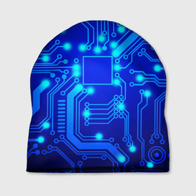 Шапка 3D с принтом Цветная микросхема в Белгороде, 100% полиэстер | универсальный размер, печать по всей поверхности изделия | beautiful | blue | chip | color | luminous board | neon | wiring diagram | красивый | неон | светящаяся плата | синий | цветной | чип | электросхема