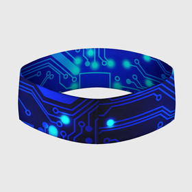 Повязка на голову 3D с принтом Цветная микросхема в Белгороде,  |  | beautiful | blue | chip | color | luminous board | neon | wiring diagram | красивый | неон | светящаяся плата | синий | цветной | чип | электросхема
