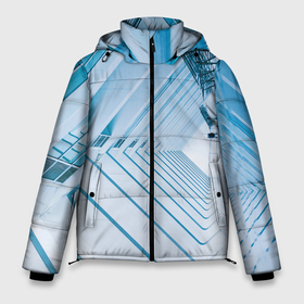 Мужская зимняя куртка 3D с принтом Абстрактный изометрический светло синий коридор в Тюмени, верх — 100% полиэстер; подкладка — 100% полиэстер; утеплитель — 100% полиэстер | длина ниже бедра, свободный силуэт Оверсайз. Есть воротник-стойка, отстегивающийся капюшон и ветрозащитная планка. 

Боковые карманы с листочкой на кнопках и внутренний карман на молнии. | abstraction | art | artwork | colorful | colors | corridor | geometry | graphics | patterns | surrealism | sweethuman | sweethumen | абстракция | арт | геометрия | графика | искусство | коридор | разноцветный | сюрреализм | узоры | цвета