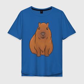 Мужская футболка хлопок Oversize с принтом Капибара сидит и радуется в Тюмени, 100% хлопок | свободный крой, круглый ворот, “спинка” длиннее передней части | Тематика изображения на принте: abstraction | animal | art | artwork | capybara | colorful | colors | graphics | meme | memes | patterns | surrealism | sweethuman | sweethumen | абстракция | арт | графика | животное | искусство | капибара | мем | мемы | разноцветный | сюрр