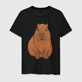 Мужская футболка хлопок с принтом Капибара сидит и радуется в Тюмени, 100% хлопок | прямой крой, круглый вырез горловины, длина до линии бедер, слегка спущенное плечо. | Тематика изображения на принте: abstraction | animal | art | artwork | capybara | colorful | colors | graphics | meme | memes | patterns | surrealism | sweethuman | sweethumen | абстракция | арт | графика | животное | искусство | капибара | мем | мемы | разноцветный | сюрр