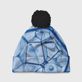Шапка 3D c помпоном с принтом Абстрактная синяя ледяная броня в Екатеринбурге, 100% полиэстер | универсальный размер, печать по всей поверхности изделия | 3d | 3д | abstraction | armor | art | artwork | colorful | colors | graphics | ice | patterns | surrealism | sweethuman | sweethumen | water | абстракция | арт | броня | вода | графика | искусство | лёд | разноцветный | сюрреализм | узоры | цвета