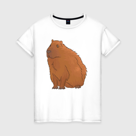 Женская футболка хлопок с принтом Капибара сидит и думает о жизни в Тюмени, 100% хлопок | прямой крой, круглый вырез горловины, длина до линии бедер, слегка спущенное плечо | abstraction | animal | art | artwork | capybara | meme | memes | patterns | surrealism | sweethuman | sweethumen | абстракция | арт | графика | животное | искусство | капибара | мем | мемы | сюрреализм