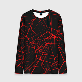Мужской лонгслив 3D с принтом Intersecting red rays в Белгороде, 100% полиэстер | длинные рукава, круглый вырез горловины, полуприлегающий силуэт | Тематика изображения на принте: horizontal | intersection | minimalist | parallel | red | stripe | vertical | вертикальный | горизонтальный | красный | минималистский | параллельный | пересекающийся | пересечение | полоса