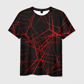 Мужская футболка 3D с принтом Intersecting red rays , 100% полиэфир | прямой крой, круглый вырез горловины, длина до линии бедер | Тематика изображения на принте: horizontal | intersection | minimalist | parallel | red | stripe | vertical | вертикальный | горизонтальный | красный | минималистский | параллельный | пересекающийся | пересечение | полоса