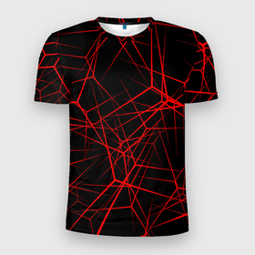 Мужская футболка 3D Slim с принтом Intersecting red rays в Кировске, 100% полиэстер с улучшенными характеристиками | приталенный силуэт, круглая горловина, широкие плечи, сужается к линии бедра | horizontal | intersection | minimalist | parallel | red | stripe | vertical | вертикальный | горизонтальный | красный | минималистский | параллельный | пересекающийся | пересечение | полоса