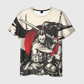 Мужская футболка 3D с принтом Воин самурай в деле в Екатеринбурге, 100% полиэфир | прямой крой, круглый вырез горловины, длина до линии бедер | samurai | буси | воин | самурай | япония