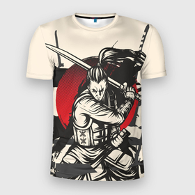 Мужская футболка 3D Slim с принтом Воин самурай в деле в Екатеринбурге, 100% полиэстер с улучшенными характеристиками | приталенный силуэт, круглая горловина, широкие плечи, сужается к линии бедра | samurai | буси | воин | самурай | япония